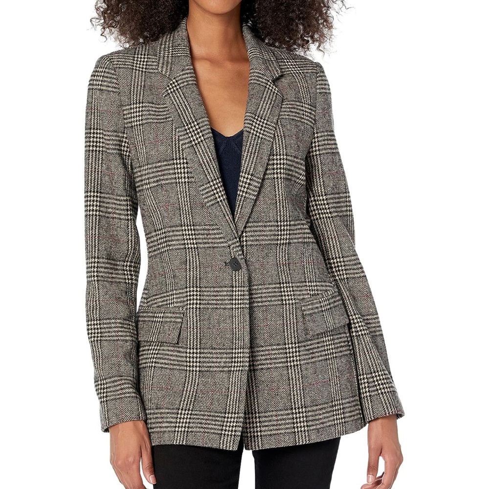 Classic Plaid Blazer - Gray Plaid Women's Suit Jacket
